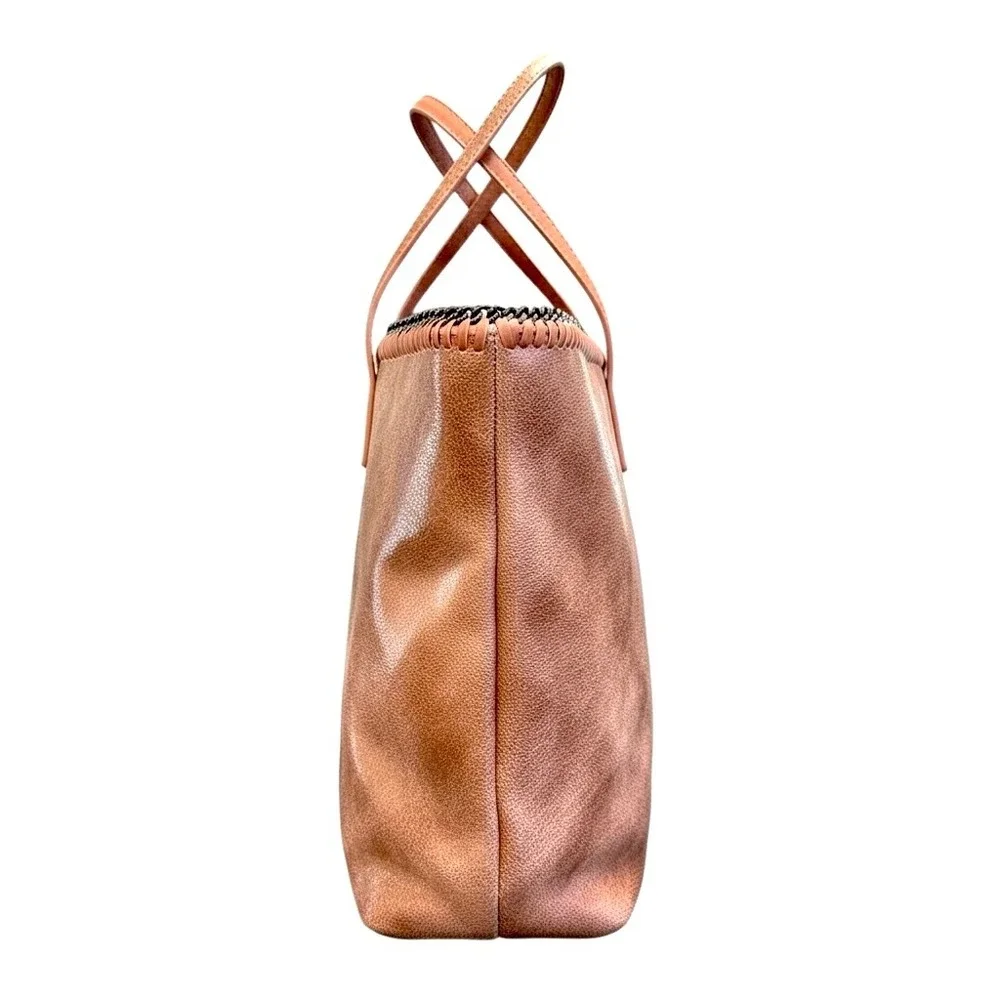 Chico's Marbled Faux Leather Large Tote Bag Blush Tan Brown Metal Chain Trim NEW